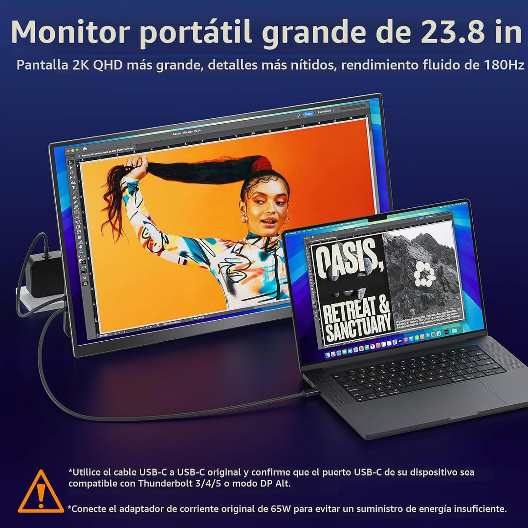VisionOwl Monitor portátil grande de 23.8 pulgadas 2K QHD con tasa...