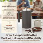 SterlingPro - Cafetera de prensa francesa de acero inoxidable extra grande con aislamiento no tóxico de 64 onzas, capacidad de 1/2 galón/2 litros (rendimiento de preparación de 59 onzas)