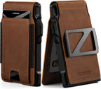 Cartera táctica de piel auténtica para hombre, tarjetero desplegable, inteligente, bloqueo RFID, delgada, minimalista, delgada, bolsillo frontal, capacidad de 12 tarjetas, ventana de
