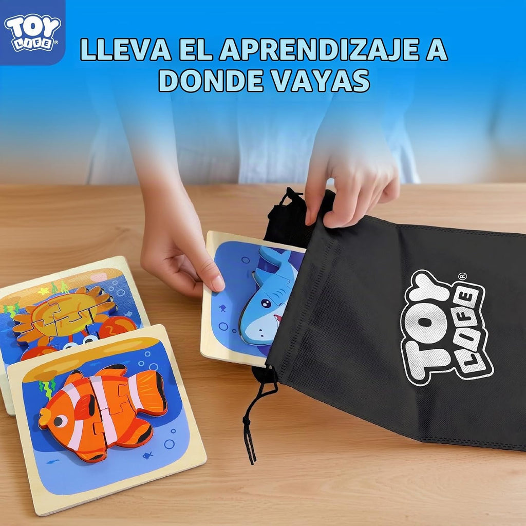 TOY Life - Rompecabezas de madera para niños pequeños de 2 a 4 años, rompecabezas de animales marinos para niños pequeños de 1 a 3 años, rompecabezas de madera, juguetes Montessori educativos, regalos