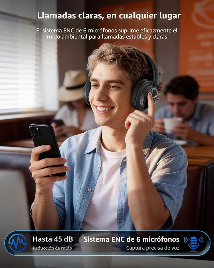 Auriculares híbridos con cancelación activa de ruido, 120 horas de...