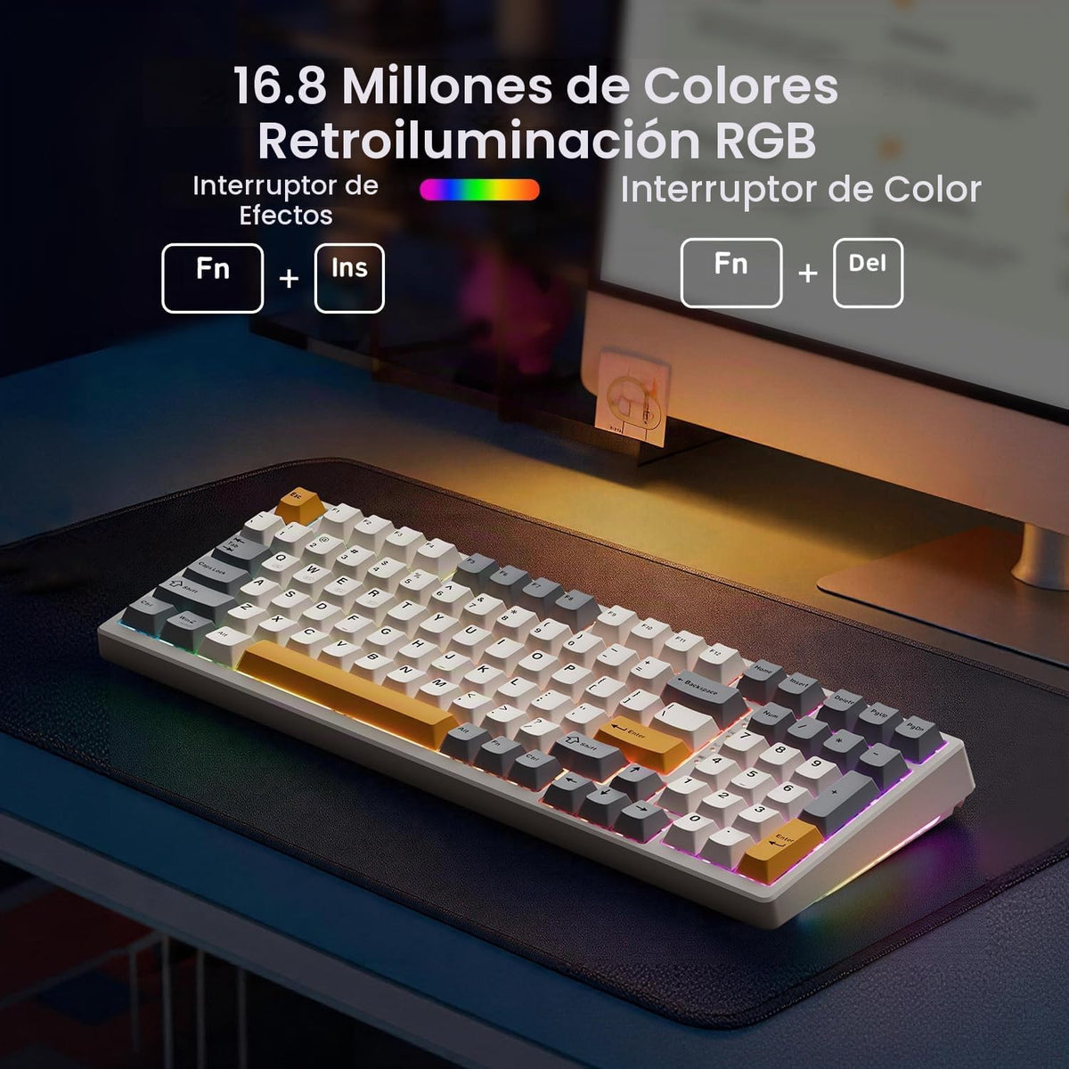 Kisnt Teclado mecánico inalámbrico KN98, diseño compacto de 99 teclas con teclado numérico, Bluetooth/2.4G/USB‑C, intercambiable en caliente, retroiluminación RGB personalizada, batería de 8000 mAh