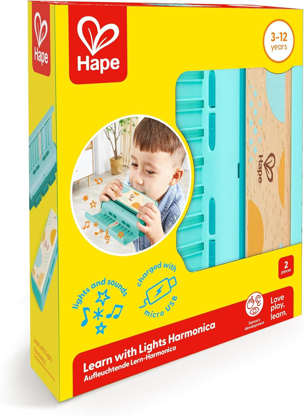 Hape Aprende con Luces Armónica | Capacidad de Carga USB | Modo de Aprendizaje y Banda | Instrumento Musical