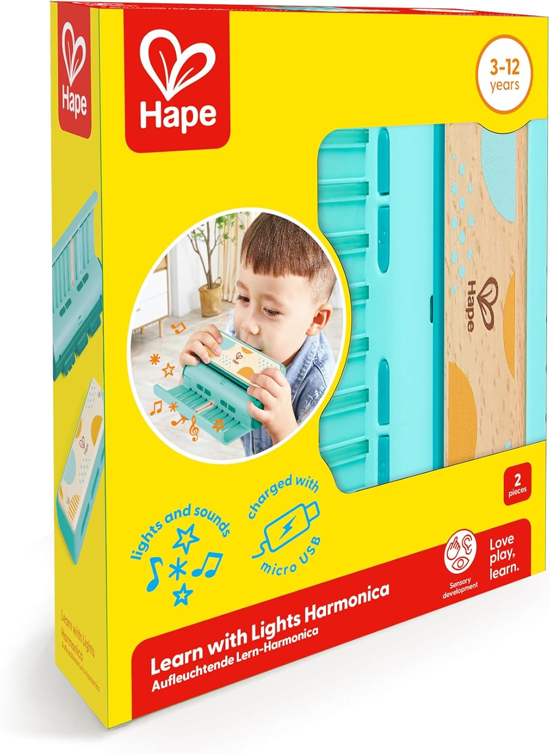 Hape Aprende con Luces Armónica | Capacidad de Carga USB | Modo de Aprendizaje y Banda | Instrumento Musical