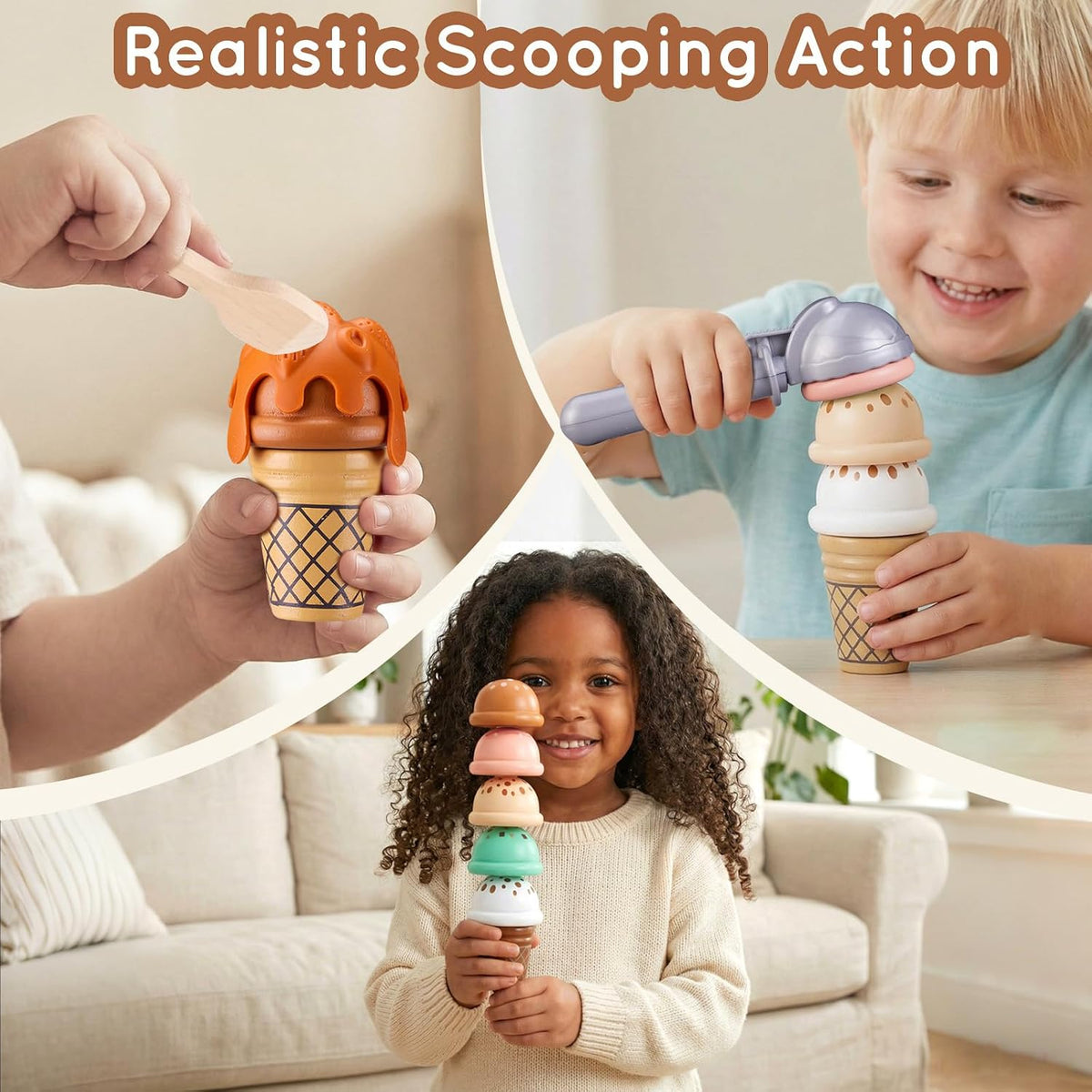 Ehome - Juego de helado plegable de madera para niños, juego de comida de