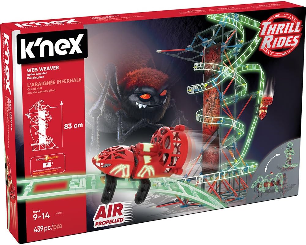 K'NEX Thrill Rides - Juego de construcción de montaña rusa Web Weaver, 439 piezas, a partir de 9 años, juguete educativo de construcción, multicolor