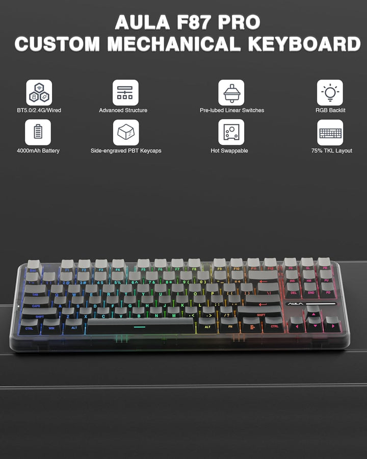 AULA F87 Pro Teclado Mecánico Inalámbrico, Teclado Personalizado In...