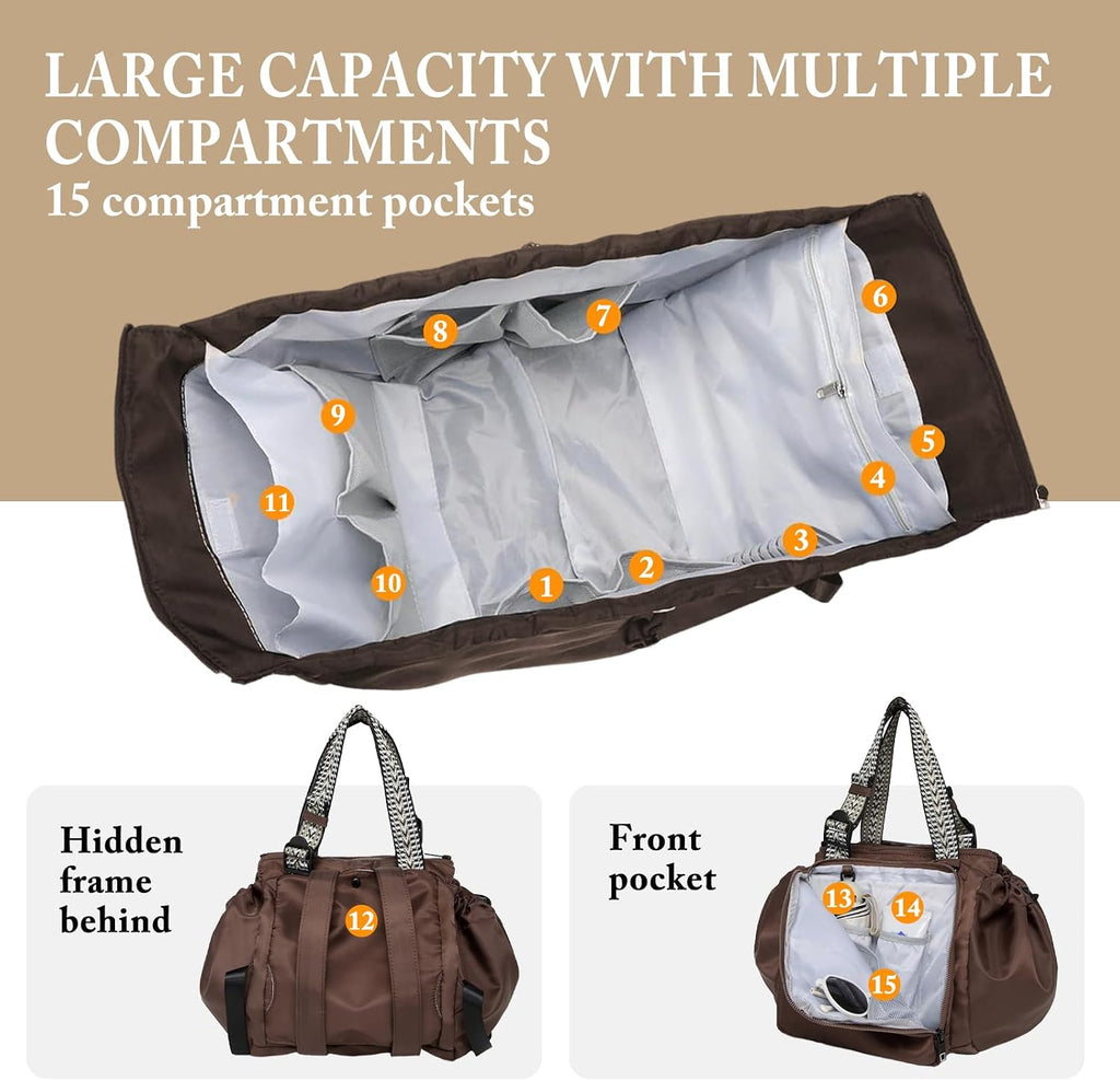 Bolsa de lona mejorada para fin de semana, bolsa de viaje expandible, bolsa de transporte resistente al agua, bolsa de deporte plegable para gimnasio con cremallera reforzada y correa de hombro