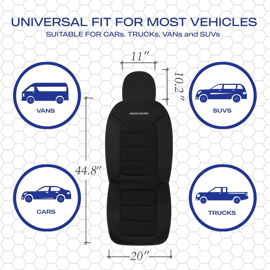 Skechers Fundas de asiento de automóvil de espuma viscoelástica, fundas de asiento grueso de tela fresca al tacto, compatibles con bolsas de aire, protección cómoda automotriz para la mayoría de