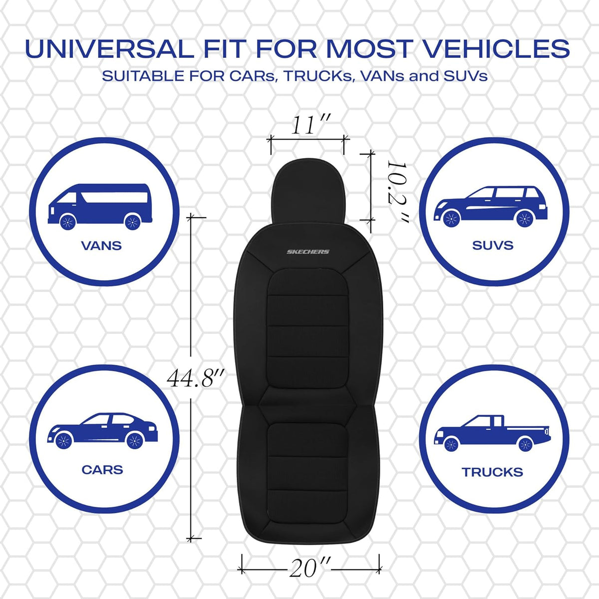 Skechers Fundas de asiento de automóvil de espuma viscoelástica, fundas de asiento grueso de tela fresca al tacto, compatibles con bolsas de aire, protección cómoda automotriz para la mayoría de