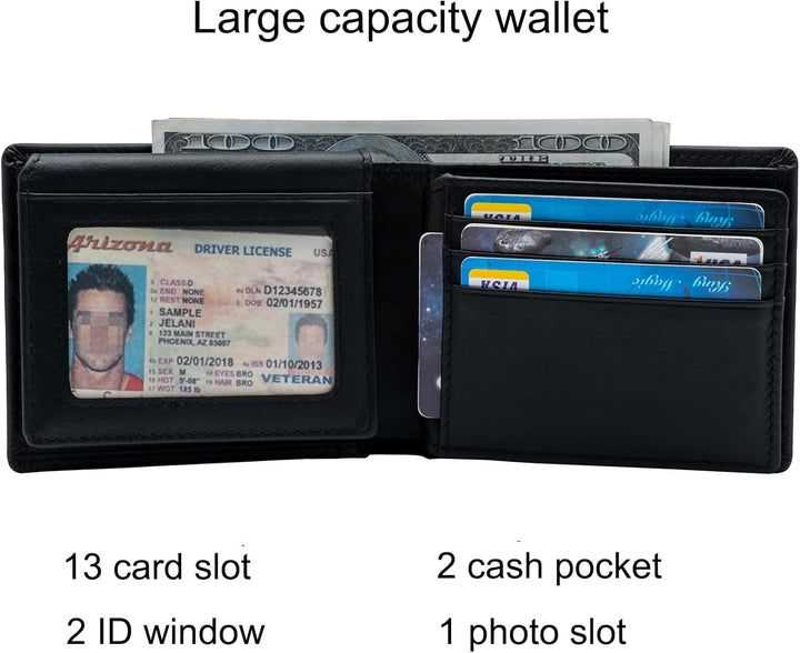 Billetera de cuero plegable para hombre, de gran capacidad, bloqueo...