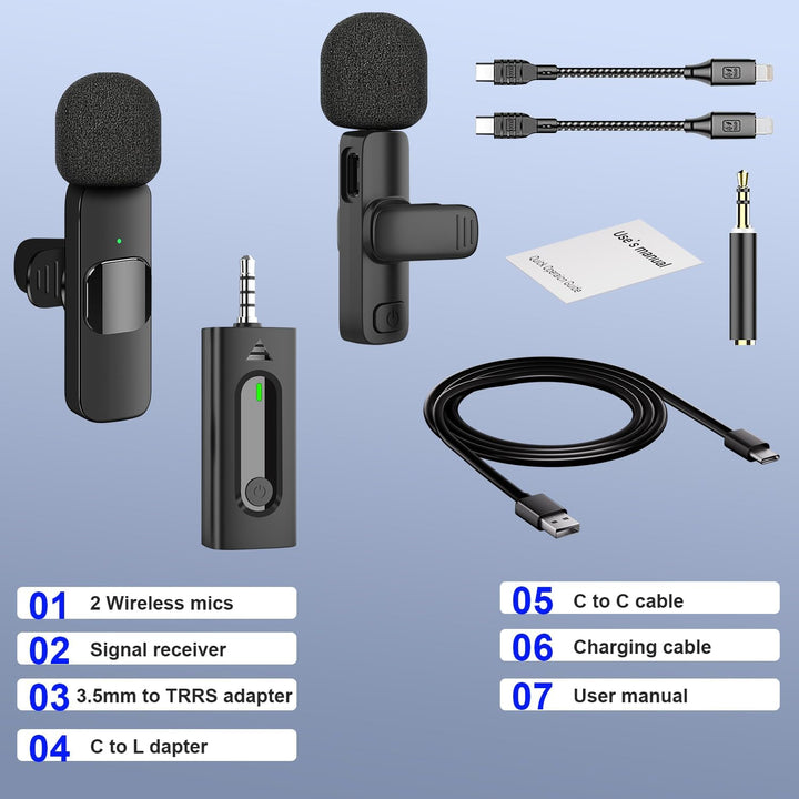 Paquete de 2 mini micrófonos inalámbricos de solapa Lavalier para i...