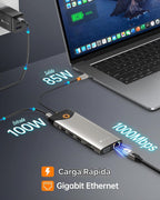 NOVOO Estación de acoplamiento USB C con monitor doble, estación de acoplamiento para laptop 15 en 1, 3 monitores con 2 puertos HDMI, VGA, USB C/A, 100 W PD, RJ45, SD/TF y audio, adaptador multipuerto