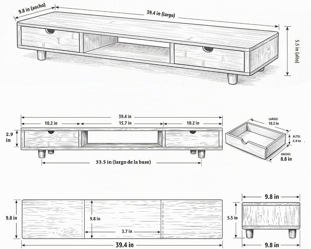 Soporte de bambú para monitor doble, estante de escritorio natural