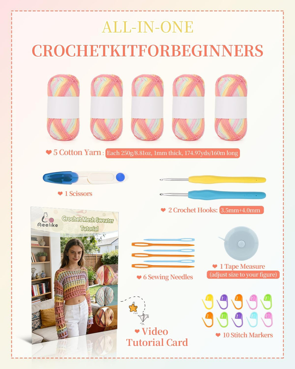 Aeelike Kit de ganchillo para adultos,Mujer Crochet Coverup,Hilo de algodón