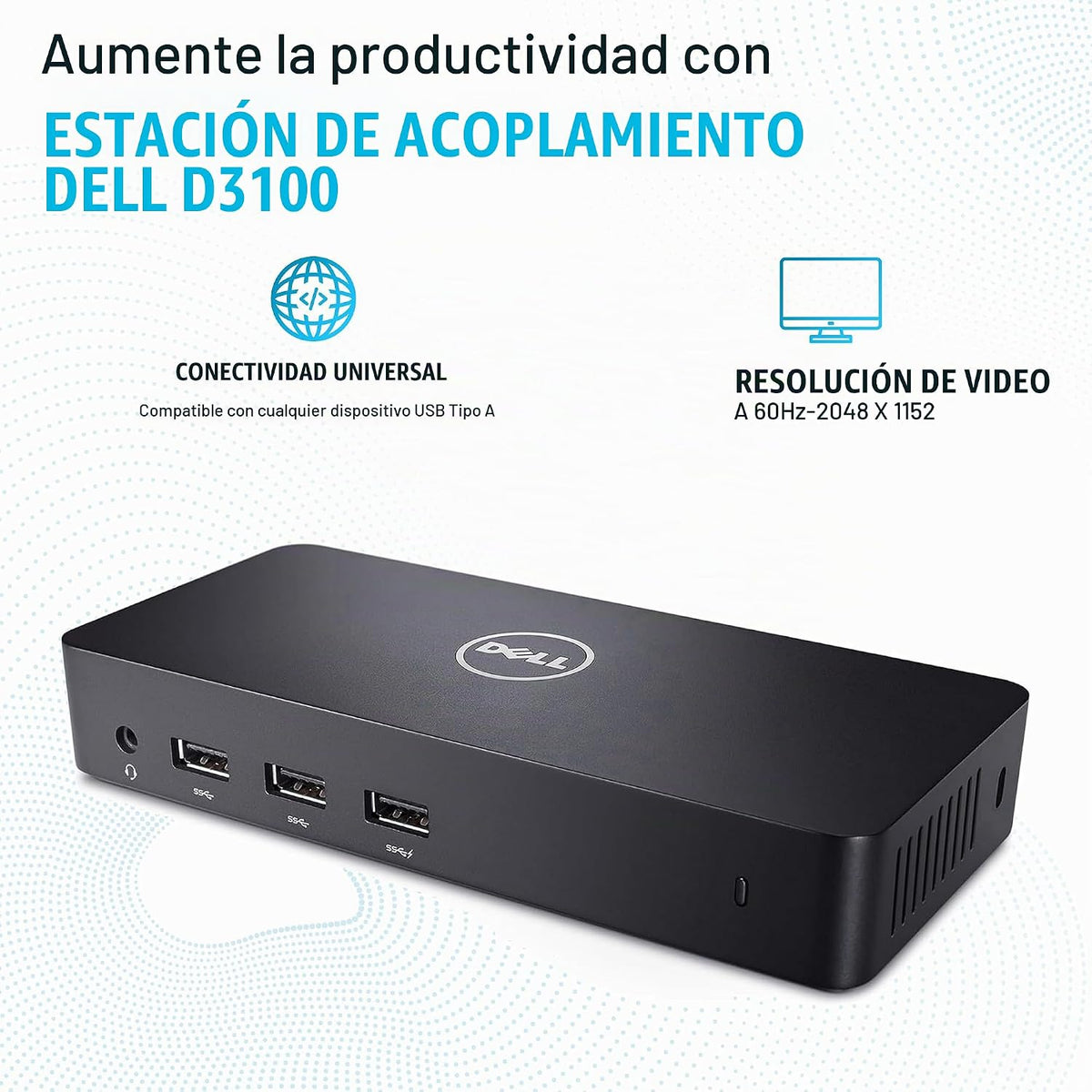 Dell D3100 - Estación de acoplamiento USB 3.0, base de monitor doble de