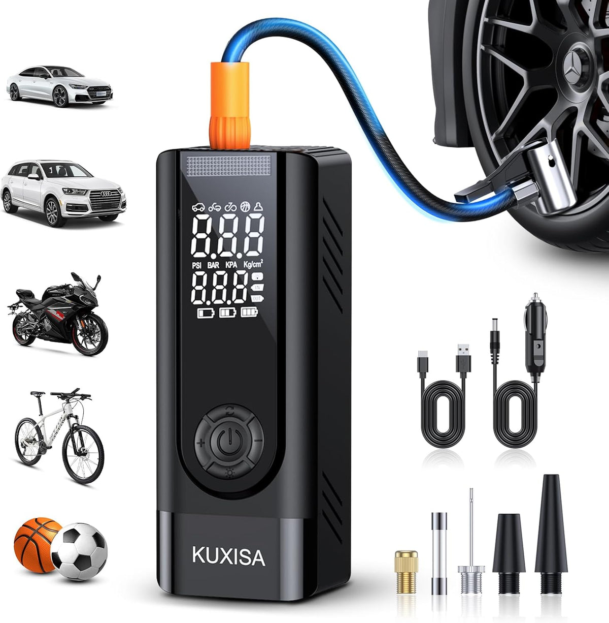 KUXISA Compresor de aire portátil para inflador de neumáticos, comp...