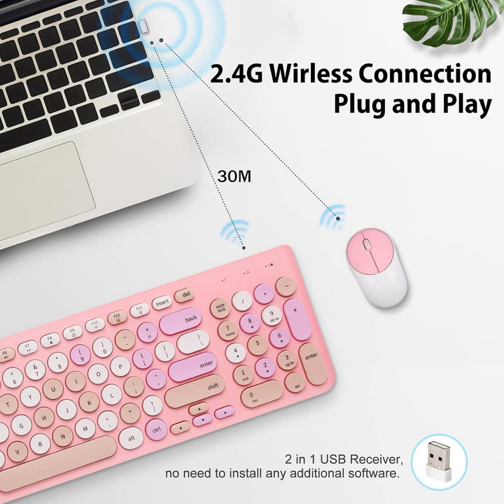 Combo de teclado y mouse inalámbricos, teclado retro de máquina de...