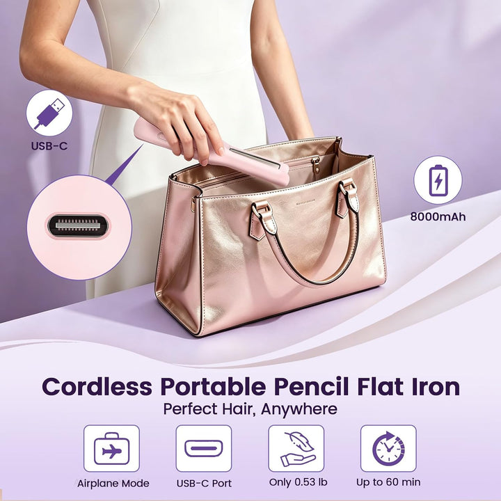 Youbella Plancha plana inalámbrica para cabello corto, mini alisado...