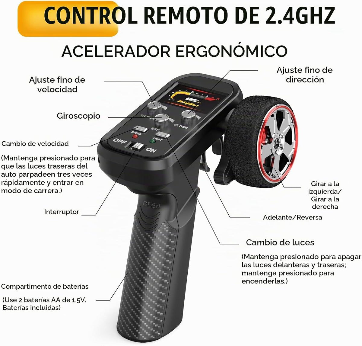 Mini coche RC 1/43 con giroscopio, coche RC 4WD totalmente proporcional, control remoto 2.4GHz de grado hobby, modelo RTR, alta velocidad 20+ km/h para aficionados, niños y adultos (plateado)