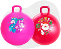 Paquete de 2 bolas de tolva de 18 pulgadas (unicornio rosa + Papá Noel rojo), pelota inflable con mango para niños de 3 a 8 años, paquete de juguetes inflables de equitación con bombas, ideal