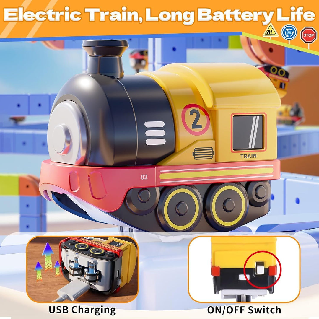 Juego de tren magnético de 101 piezas con tren eléctrico
