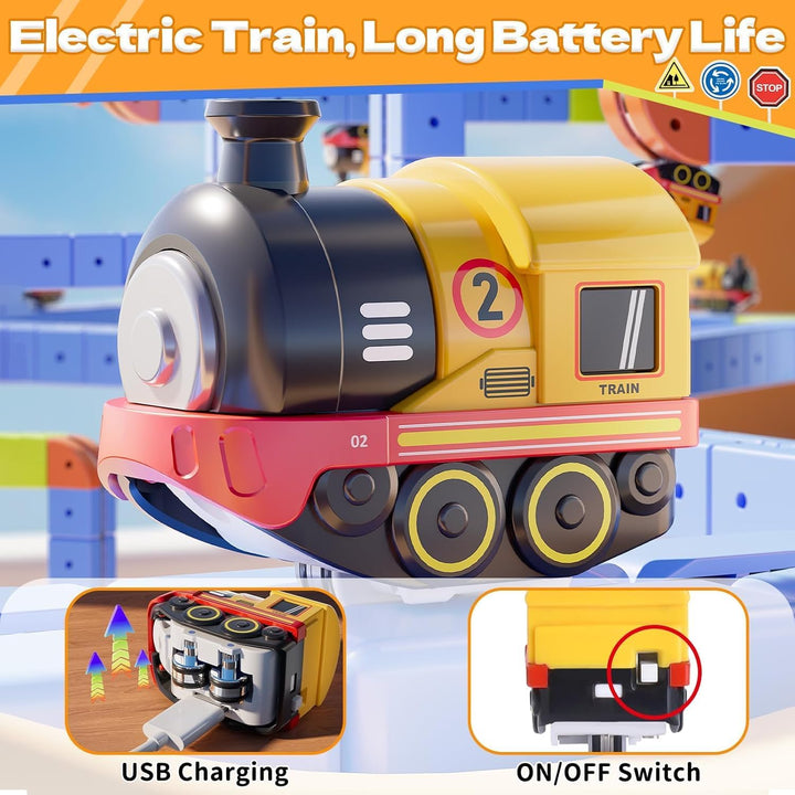 Juego de tren magnético de 101 piezas con tren eléctrico