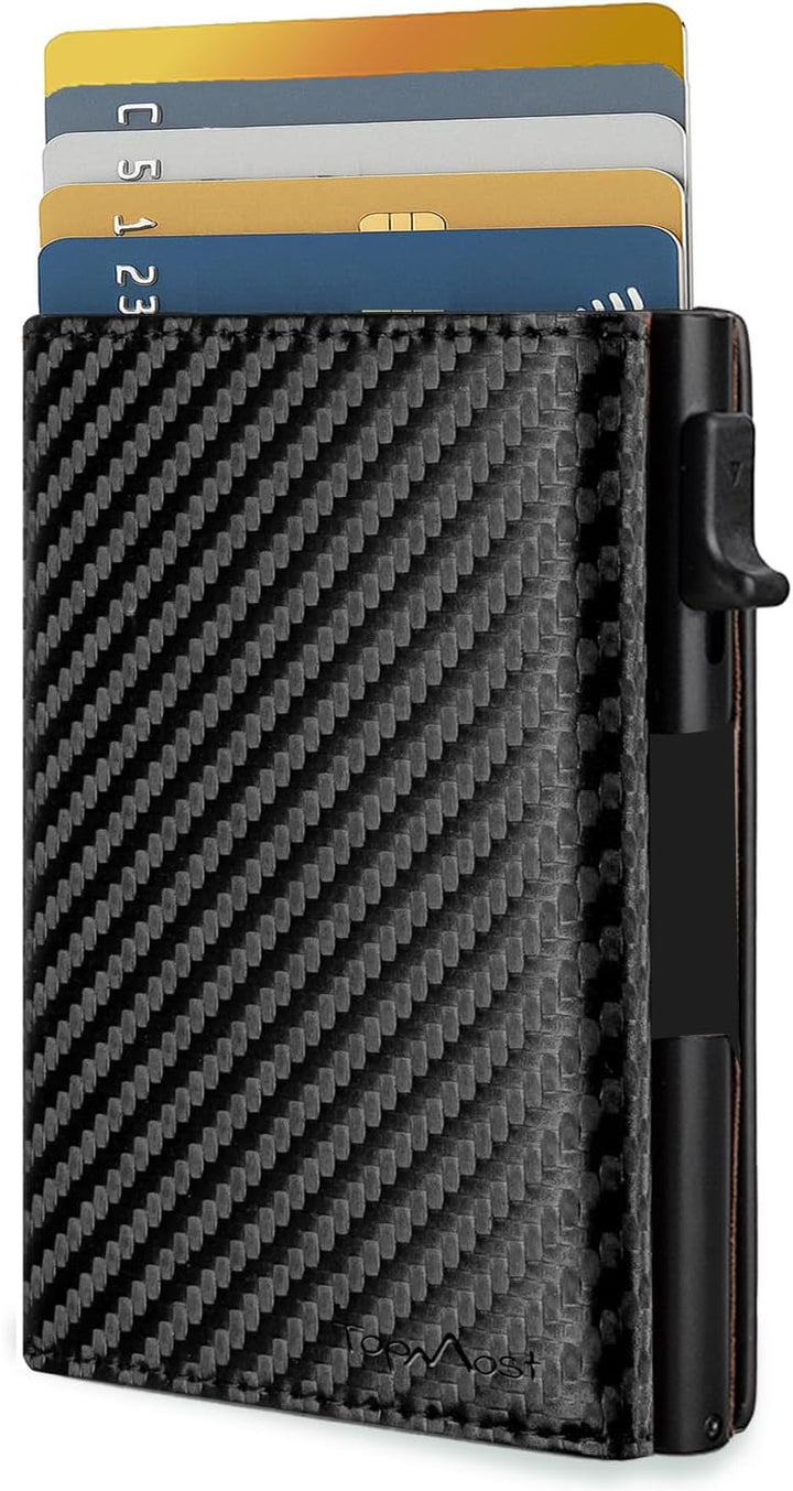 TopMost Billetera desplegable de cuero genuino para hombres, soport...
