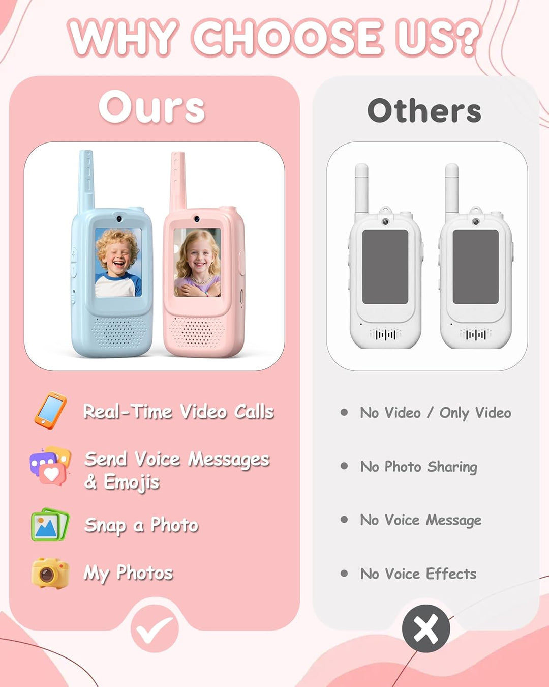 SwiftWi Walkie Talkies de video para niños, paquete de 2 con cámara...