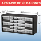 Repisa para almacenamiento de piezas, de plástico, con 26 cajones Akro-Mils 10126REDBLK20, de 20 pulgadas x 10-1/4 pulgadas x 6-3/8 pulgadas, rojo o negra