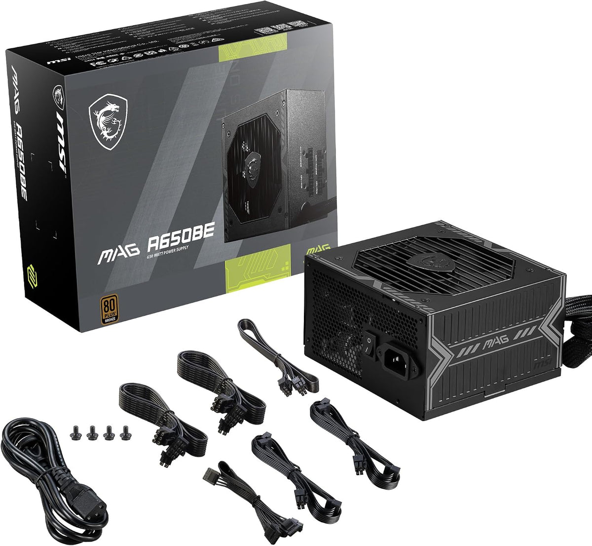 MSI MAG A650BE, Semi-Modular Compact 650W ATX Power Supply, 80+ Bronze, paquete de de 1
