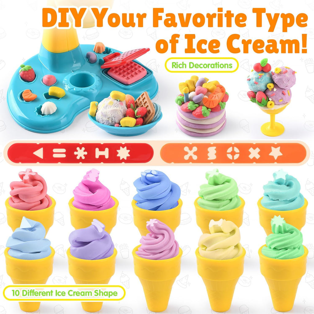 Juegos de masa de color 2 en 1 para niños de 2 a 4-8 años, máquina de helado y pizza de Kitchen Creations, juguetes de comida de arte y manualidades para niños de 3 años en adelante, niñas y niños, 8