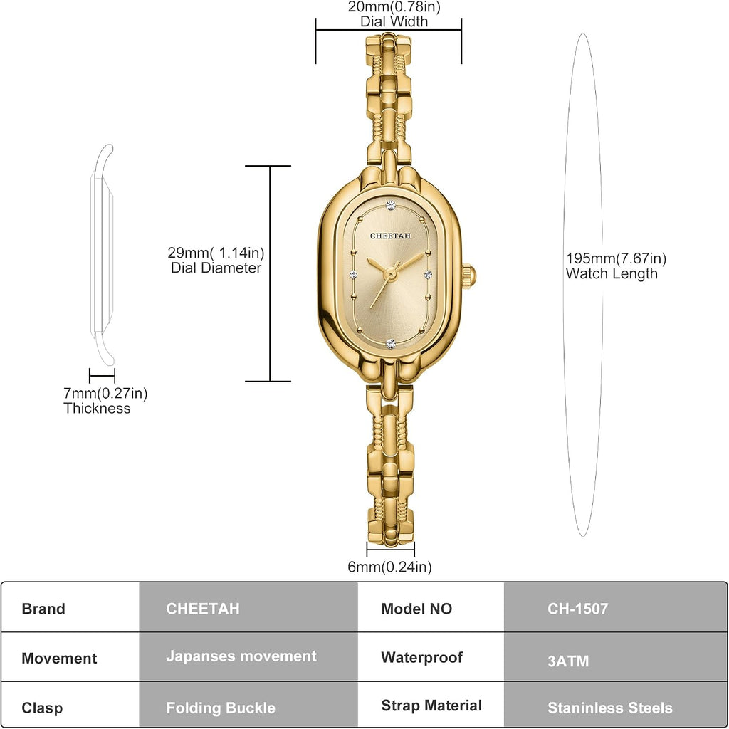 Reloj Brazalete Diminuto Dorado CHEETAH para Mujer, Pulsera Vintage Pequeña, Esfera con Números de Fácil Lectura, Resistente al Agua