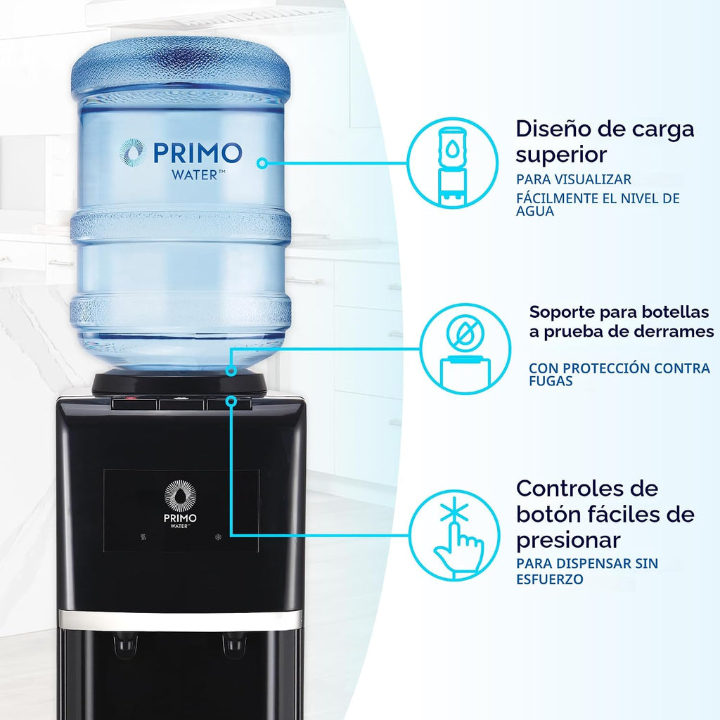 Dispenser de agua Primo para botella de 5 galones con estación de bebida para mascotas - Enfriamiento y calentamiento superior con carga de agua