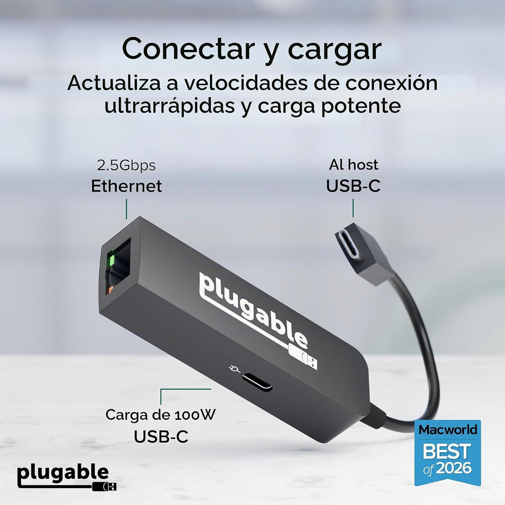 Adaptador USB C a Ethernet enchufable de 2,5 Gb con carga PD de 100 W