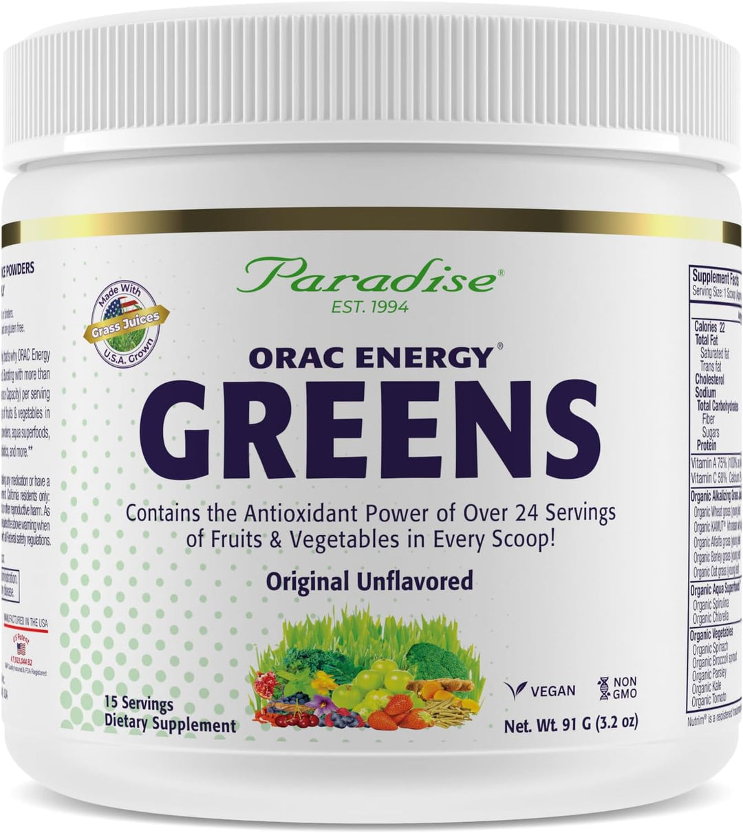 Paradise Herbs, Polvo de Superalimentos ORAC Energy Greens, Poder a...