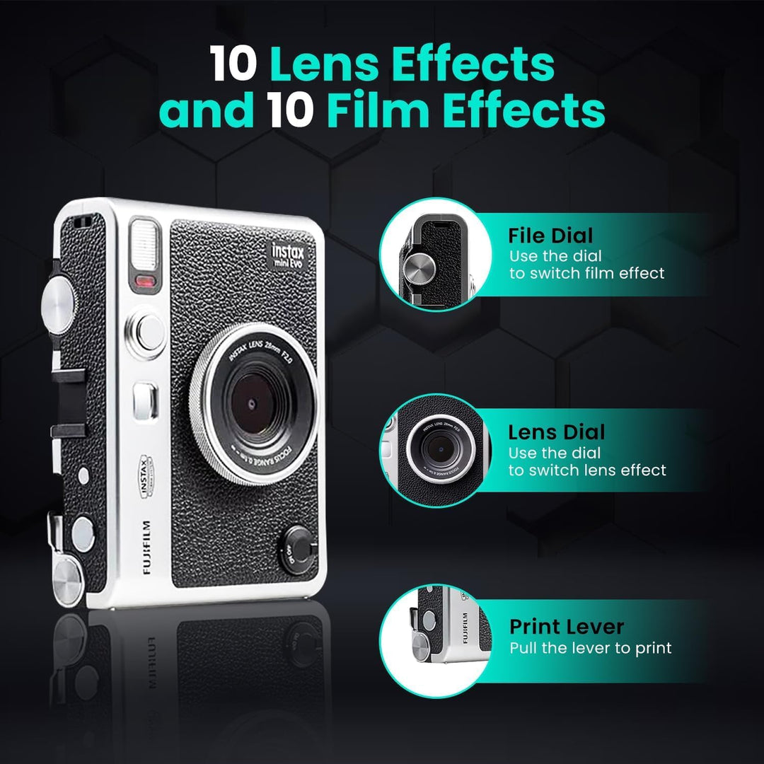 Fujifilm Paquete de cámara híbrida Instant Mini EVO con 20 hojas de...