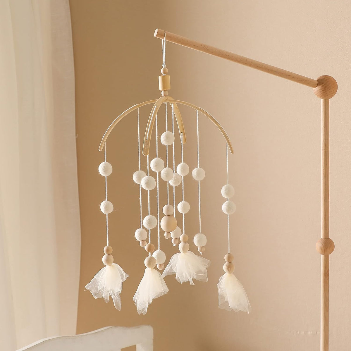 Bebé móvil 100% fieltro bola cama campana móvil cuna joyería creativo colgante juguete madera viento carillón decoración vivero