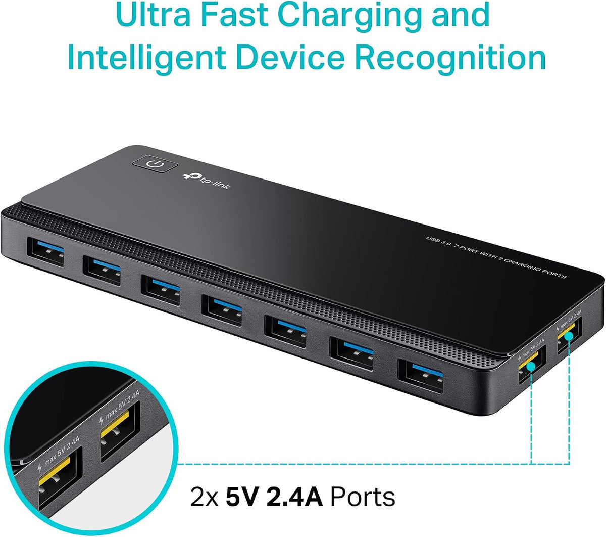 TP-Link, UH720, hub USB 3.0 de 7 puertos, alimentado, adaptador 5V/2.4A
