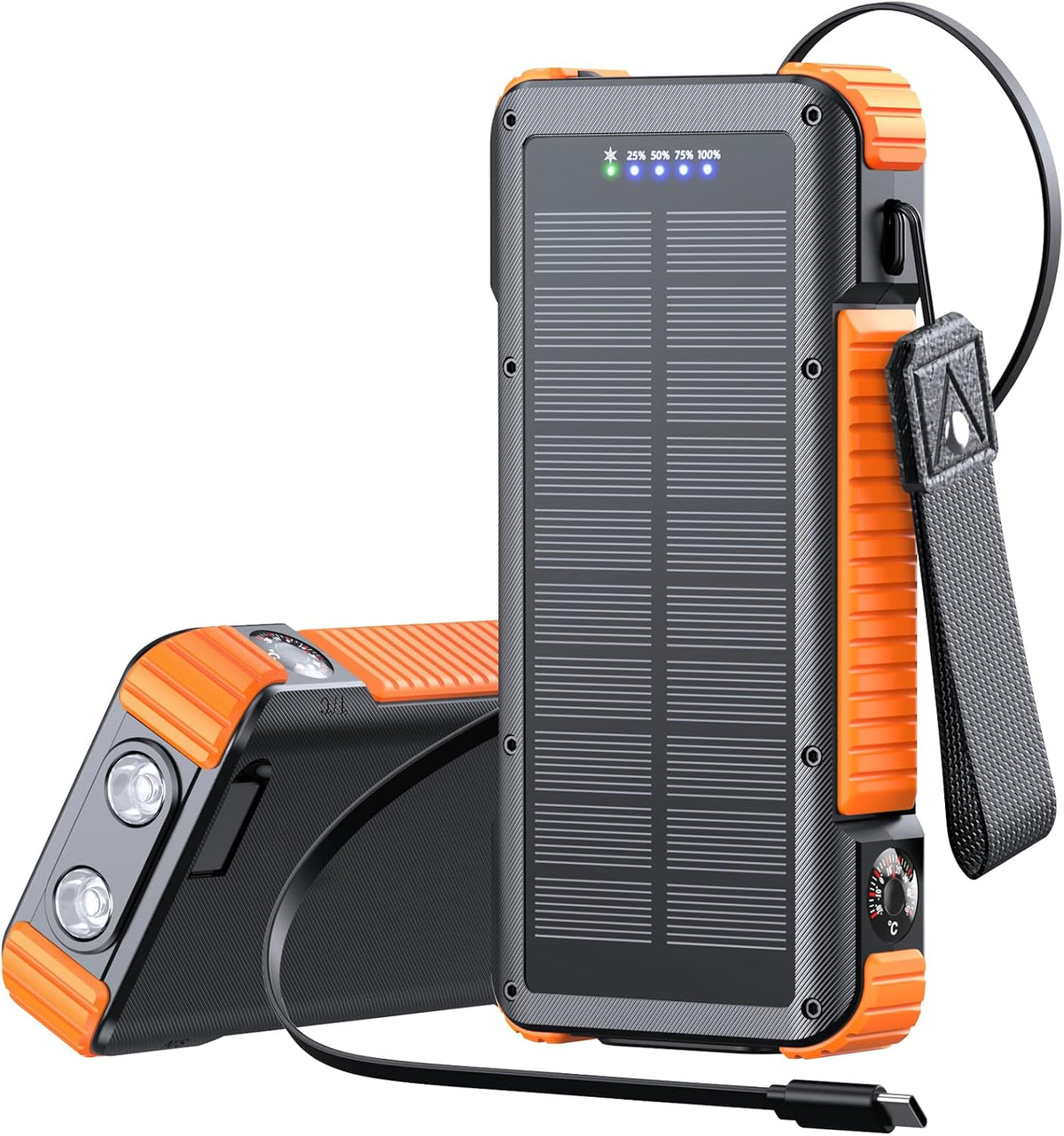 Luvknit Banco de energía solar de 20000 mAh con cable retráctil tip...