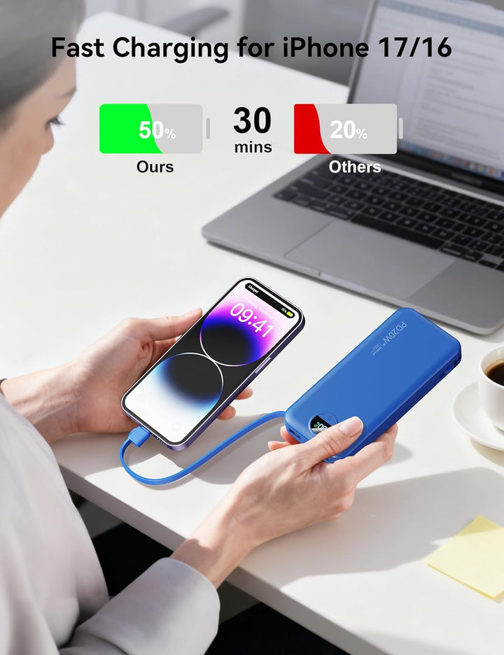 Banco de energía aonidi de 12000mAh ultraportátil con cables incorp...