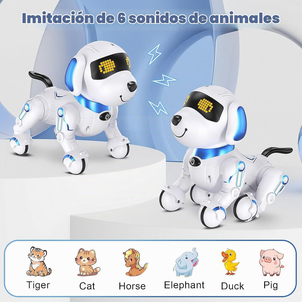 Robot Dog - Robot robot de control remoto con baile cantante, juguete para niños, 17 funciones E Interactivo Perro para 6+, programable inteligente interactivo robótico mascotas, azul y blanco