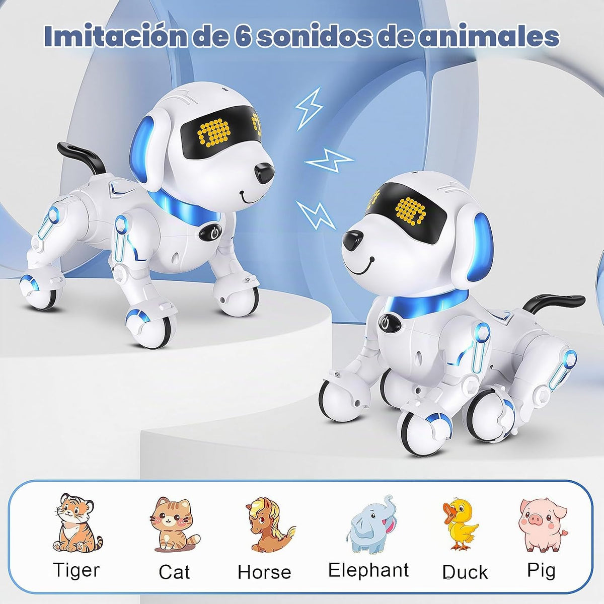 Robot Dog - Robot robot de control remoto con baile cantante, juguete para niños, 17 funciones E Interactivo Perro para 6+, programable inteligente interactivo robótico mascotas, azul y blanco