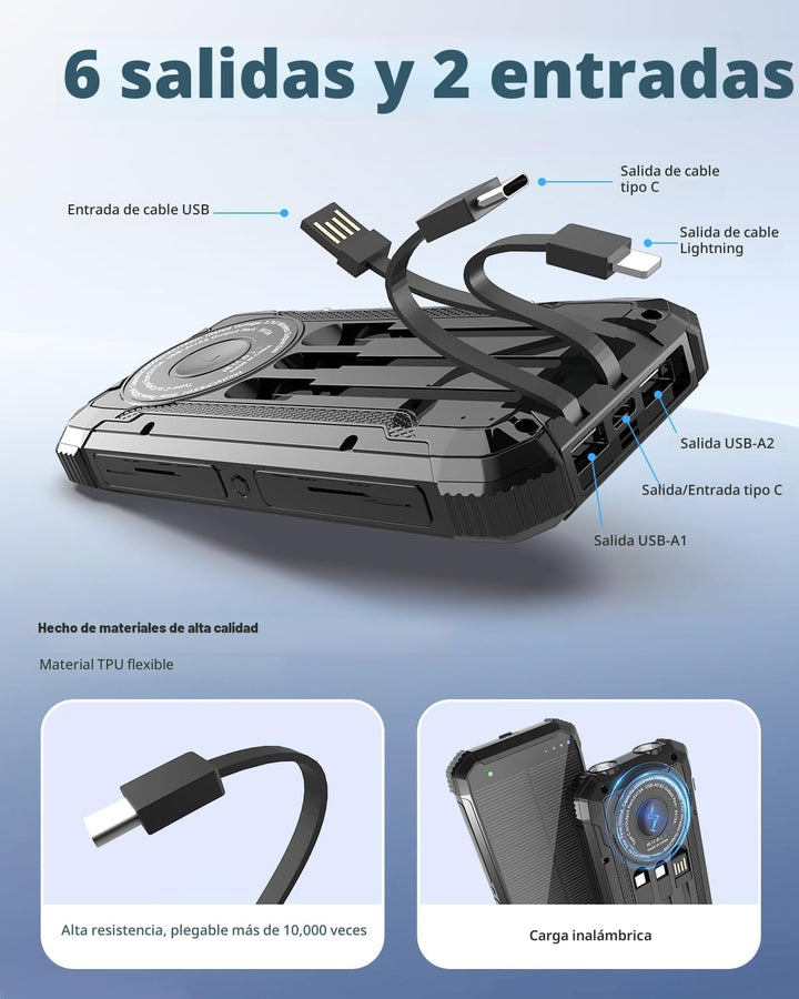 Nuynix Banco de energía solar de 20000 mAh, cargador rápido inalámb...