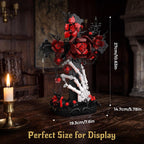 DRZYJ Juego de construcción de cruz de rosas góticas para adultos, 598 piezas de bloques de ramo de rosas rojas oscuras con mano de esqueleto, decoración de escritorio de Halloween, regalo gótico