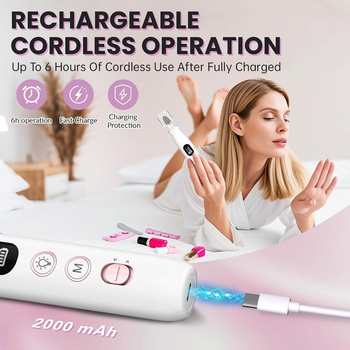 Taladro de uñas eléctrico, lima de uñas portátil recargable inalámb...