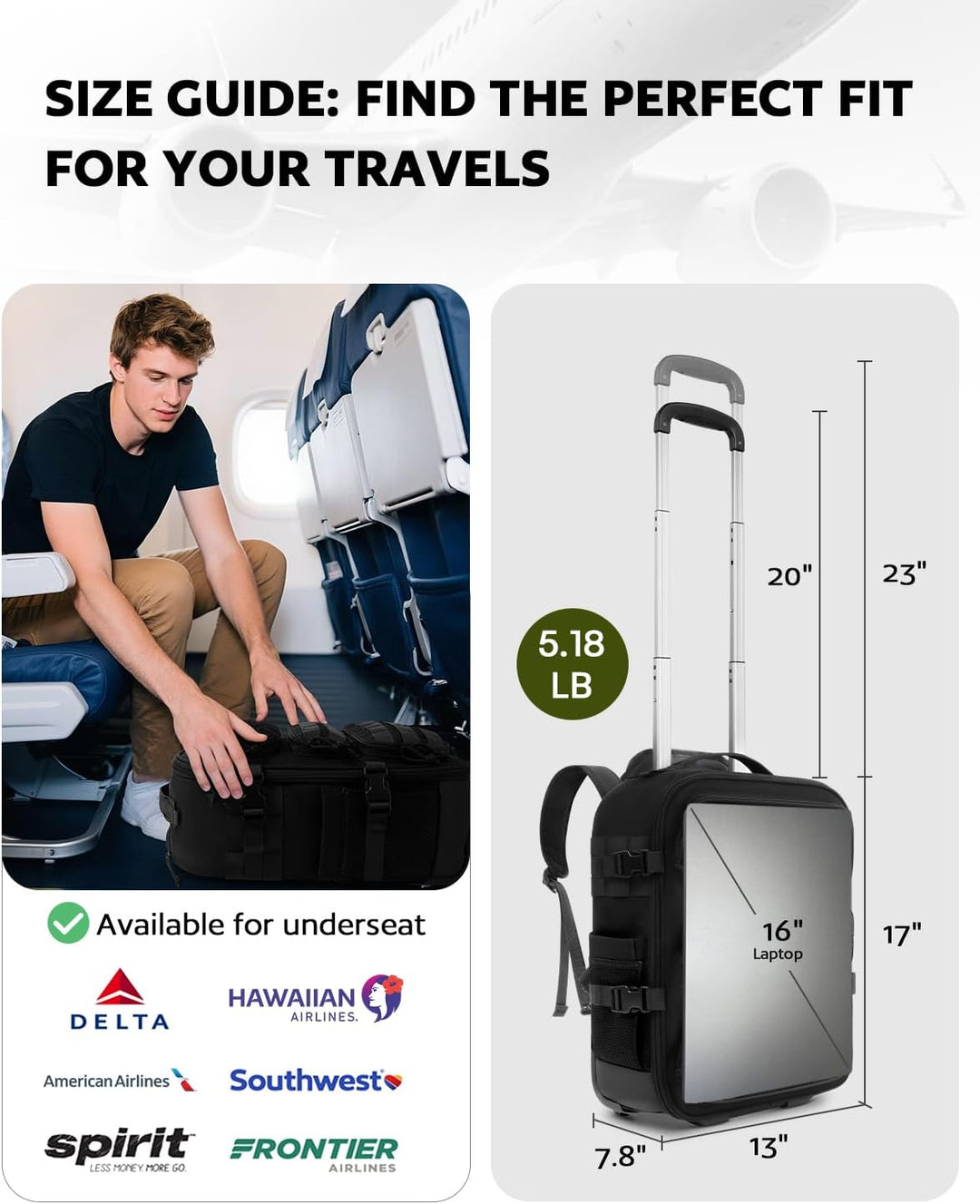 AUROTIER Mochila Táctica con Ruedas para Laptop, Equipaje de Mano c...
