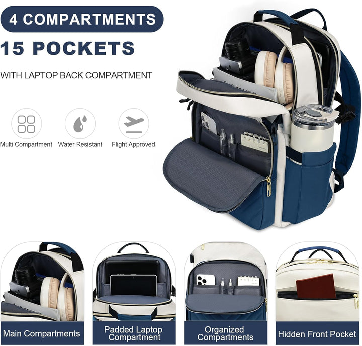 VANKEAN Mochila para laptop para mujer, Beige-azul neblina, 17,3 pu...