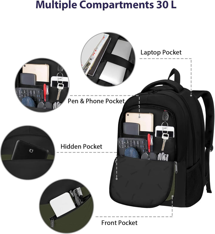 MATEIN Mochila para laptop, Verde negro, 17 pulg., Mochila de viaje...