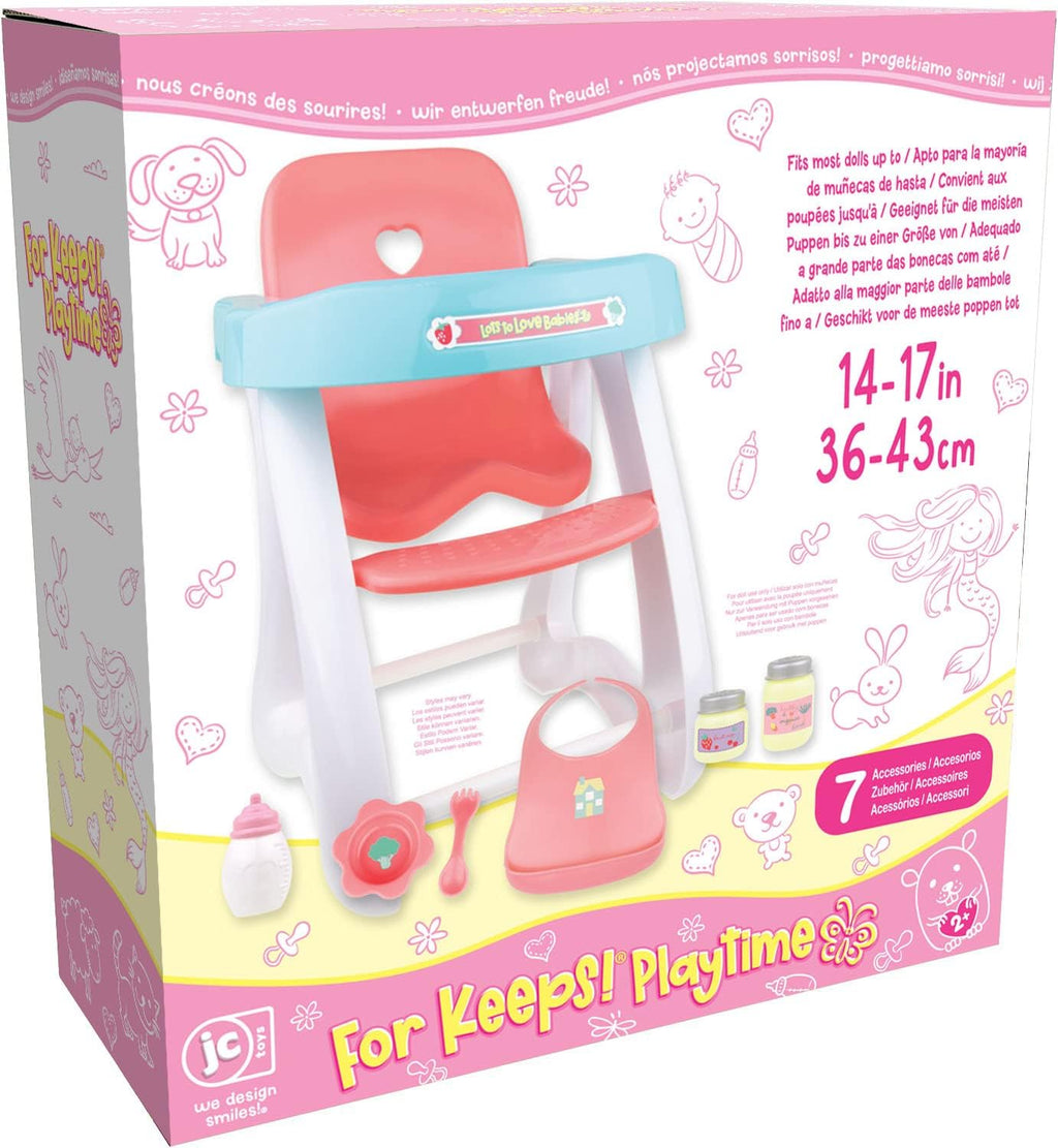 JC Toys - Cuna mecedora y accesorios para muñeca, Juego de sillas altas rosa/azul